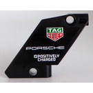 LEGO Black Curved Panel 5 x 7 Right with Logo 'TAG HEUER' and White 'PORSCHE','POSITIVELY CHARGED' Sticker (80268)