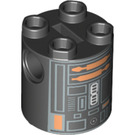LEGO Black Cylinder 2 x 2 x 2 Robot Body with Gray, Orange, Black, and White Astromech Droid Pattern (Undetermined) (55440)