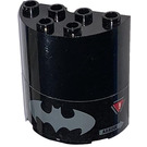 LEGO Black Cylinder 2 x 4 x 4 Half with Bat Sign, Alert Signs and 'Arrow' Sticker (6218)