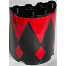 LEGO Black Cylinder 2 x 4 x 4 Half with Black and Red Diamond Pattern Sticker (6218)