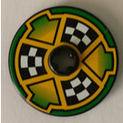 LEGO Zwart Disk 3 x 3 met Checkered Flags en Arrows Aan Green Sticker (2723)