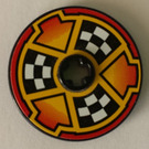 LEGO Black Disk 3 x 3 with Checkered Flags and Arrows on Red Sticker (2723)