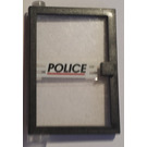 LEGO Black Door 1 x 4 x 5 Left with Transparent Glass with 'POLICE' Red Line Sticker (47899)