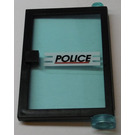 LEGO Black Door 1 x 4 x 5 Right with Transparent Light Blue Glass with 'POLICE' with Red Line Sticker (73194)