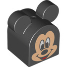 LEGO Schwarz Duplo Backstein 2 x 2 Gebogen mit Ohren und Mickey Mouse (16129)