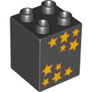 LEGO Black Duplo Brick 2 x 2 x 2 with Ten Yellow stars (31110 / 88279)