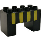 LEGO Noir Duplo Brique 2 x 4 x 2 avec 2 x 2 Coupé sur Bas avec Jaune Rayures (6394)