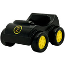 LEGO Black Duplo Car with yellow Hubs and number 2 on front