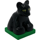 LEGO Black Duplo Panther Cub on Green 2 x 2 Base