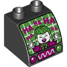 LEGO Schwarz Duplo Steigung 45° 2 x 2 x 1.5 mit Gebogen Seite mit Joker 'HAHAHA' TV (11170 / 68277)