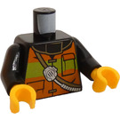 LEGO Sort Brandmand's Torso med orange og Gul Sikkerhedsvest (973 / 76382)