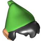 LEGO Noir Cheveux avec Light Flesh Oreilles et Green Pointed Chapeau avec Plume (101812)