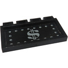 LEGO Black Hinge Tile 2 x 4 with Ribs with Dollar Sign Sticker (2873)