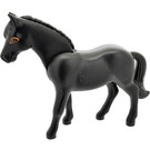 LEGO Black Horse with Black Tail and White and Black Shoes with Dark Orange Rimmed Eyes (6171)