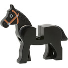 LEGO Zwart Paard met Orange-Bruin Teugel en Wit Circled Ogen (73392 / 75998)