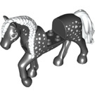 LEGO Schwarz Pferd mit Weiß Braided Maine und Weiß Herzen (77520)