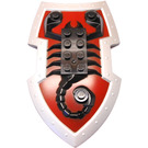 LEGO Black Large Figure Shield with Scorpion on Dark Red Background and Metallic Silver Border Pattern