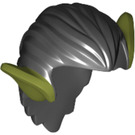 LEGO Schwarz Lange Haar gekämmt Der Rücken mit Olive Green Pointed Ohren (10066 / 11802)