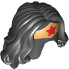 LEGO Noir Longue Ondulé Cheveux avec Gold Tiara et rouge Star  (11828 / 99338)