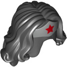 LEGO Black Long Wavy Hair with Silver Tiara and Red Star (19527)