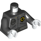 LEGO Schwarz Minifig Torso Polizei 3 Zippers, Badge, Radio und Gürtel Muster (Muster auf Vorderseite und Der Rücken) / Schwarz Arme / Weiß Hände (973 / 76382)