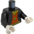 LEGO Black Minifig Torso with Black Jacket, Orange Waistcoat with Yellow Button (973 / 76382)