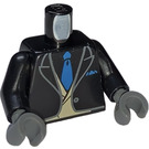 LEGO Black Minifig Torso with black Suit, tan Vest and azure Tie