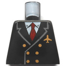 LEGO Schwarz Minifigur Torso ohne Arme mit Jacke mit Zwei Rows von Knöpfe, Airline Logo, Rot Necktie (973)