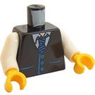 LEGO Schwarz Minifigur Torso mit Schwarz Weste, Blau striped Tie (76382 / 88585)