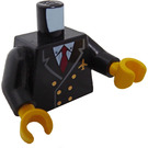 LEGO Svart Minifigur Overkropp med Jakke med To Rows av Knapper, Airline logo, Rød Necktie med Svart Armer og Gul Hender (973 / 76382)