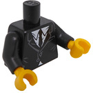 LEGO Black Minifigure Torso with Suit Jacket over White shirt with Black Tie and One Button (88585)