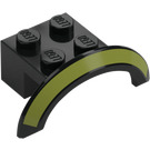 LEGO Black Mudguard Brick 2 x 4 x 1 with Wheel Arch with Olive Green Line (28579)