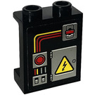 LEGO Schwarz Panel 1 x 2 x 2 mit Cables, Electricity Danger Sign Aufkleber mit Seitenstützen, Hohlbolzen (6268)