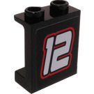 LEGO Zwart Paneel 1 x 2 x 2 met Number 12 Sticker met zijsteunen, holle noppen (6268)