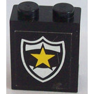 LEGO Zwart Paneel 1 x 2 x 2 met Politie Star Sticker zonder zijsteunen, volle noppen (4864)