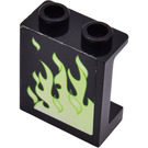 LEGO Black Panel 1 x 2 x 2 with Yellowish Green Flames (Left Side) Sticker with Side Supports, Hollow Studs (6268)