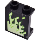 LEGO Black Panel 1 x 2 x 2 with Yellowish Green Flames (Right Side) Sticker with Side Supports, Hollow Studs (6268)