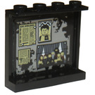 LEGO Schwarz Panel 1 x 4 x 3 mit Corkboard Aufkleber mit Seitenstützen, Hohlbolzen (35323)