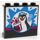 LEGO Black Panel 1 x 4 x 3 with Penguin with Can of Soda in a Circle Sticker with Side Supports, Hollow Studs (35323)