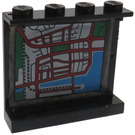 LEGO Schwarz Panel 1 x 4 x 3 mit Street Map mit Water Aufkleber ohne seitliche Stützen, solide Bolzen (4215)