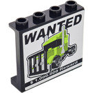LEGO Schwarz Panel 1 x 4 x 3 mit 'WANTED', '$ 1.000.000 Reward' und Truck Aufkleber mit Seitenstützen, Hohlbolzen (60581)