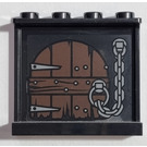 LEGO Black Panel 1 x 4 x 3 with Wooden Door and Chain Sticker with Side Supports, Hollow Studs (60581)