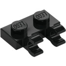 LEGO Sort Plade 1 x 2 med Vandret Clips (flade frontklip) (60470)