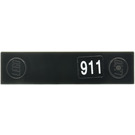 LEGO Black Plate 1 x 4 with Two Studs with ‘911’ Sticker without Groove (92593)