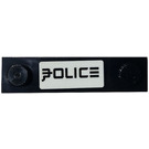 LEGO Black Plate 1 x 4 with Two Studs with Asian 'POLICE' Sticker without Groove (92593)