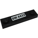 LEGO Black Plate 1 x 4 with Two Studs with 'DM 4433' Sticker without Groove (92593)