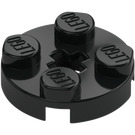 LEGO Svart Plate 2 x 2 Rund med Akselhull (med 'X' akselhull) (4032)