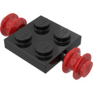 LEGO Musta Levy 2 x 2 jossa Punainen Pyörät