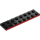 LEGO Svart Platta 2 x 8 med Röd Sida (3034)