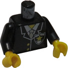 LEGO Black Police Torso with White Zipper and Badge with Yellow Star and Light Gray Tie with Black Arms and Black Hands (973)
